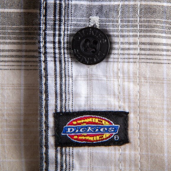 Vintage 90s Dickies short sleeve plaid button shirt mens 2XL black white beige - Picture 7 of 9
